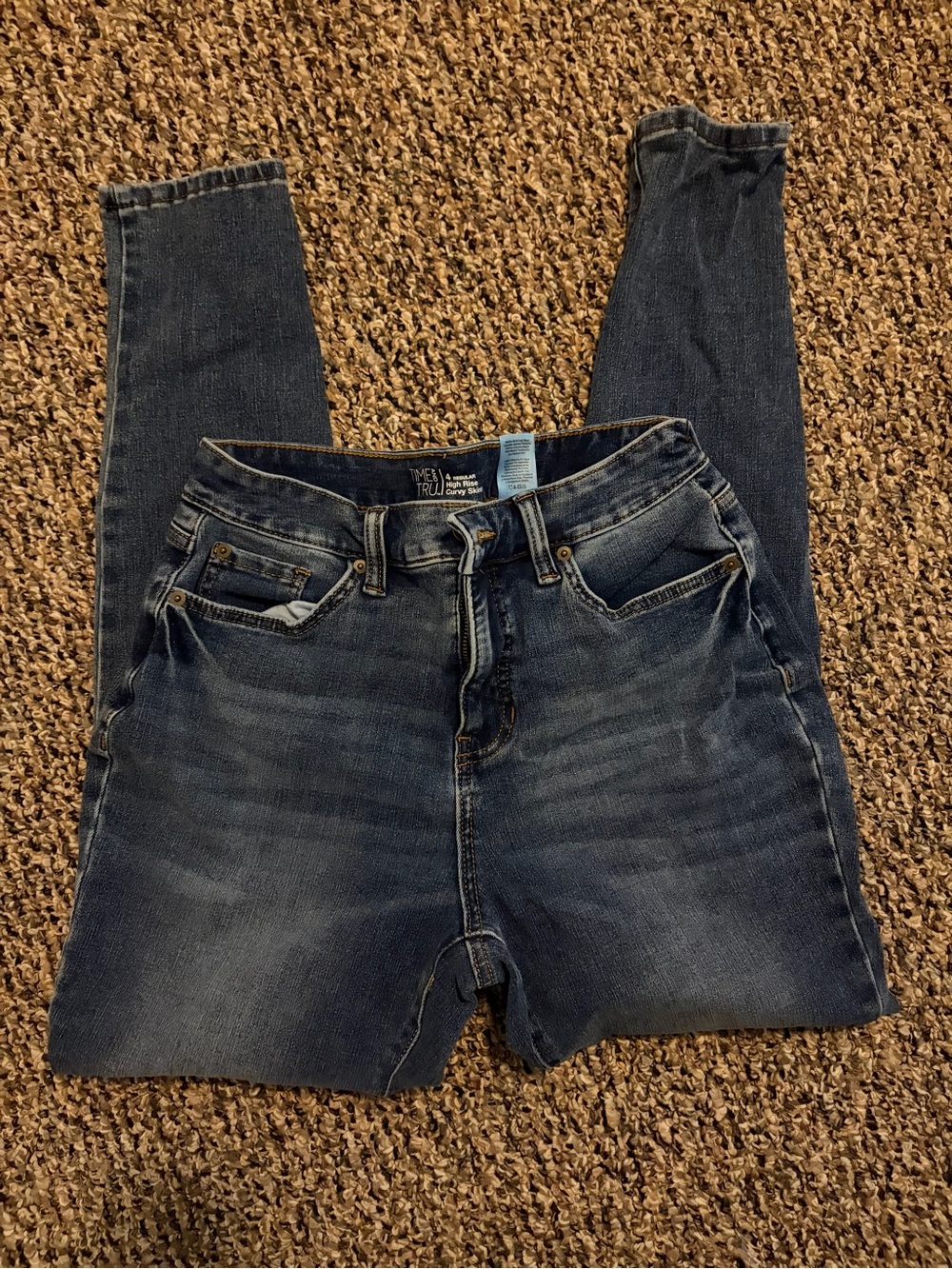 TIME and TRU High-Rise Skinny Jeans in Dark Blue